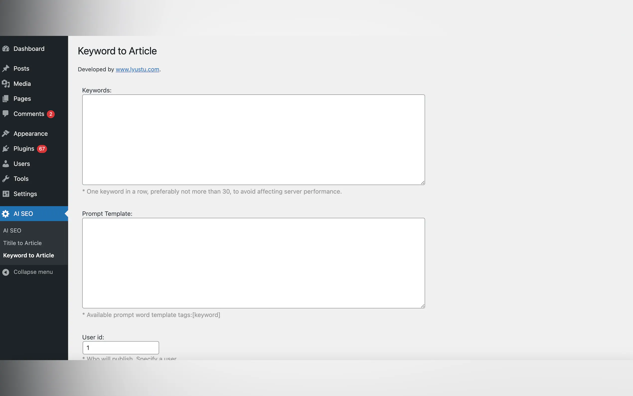 Screenshot 2 of AI SEO wordpress plugin