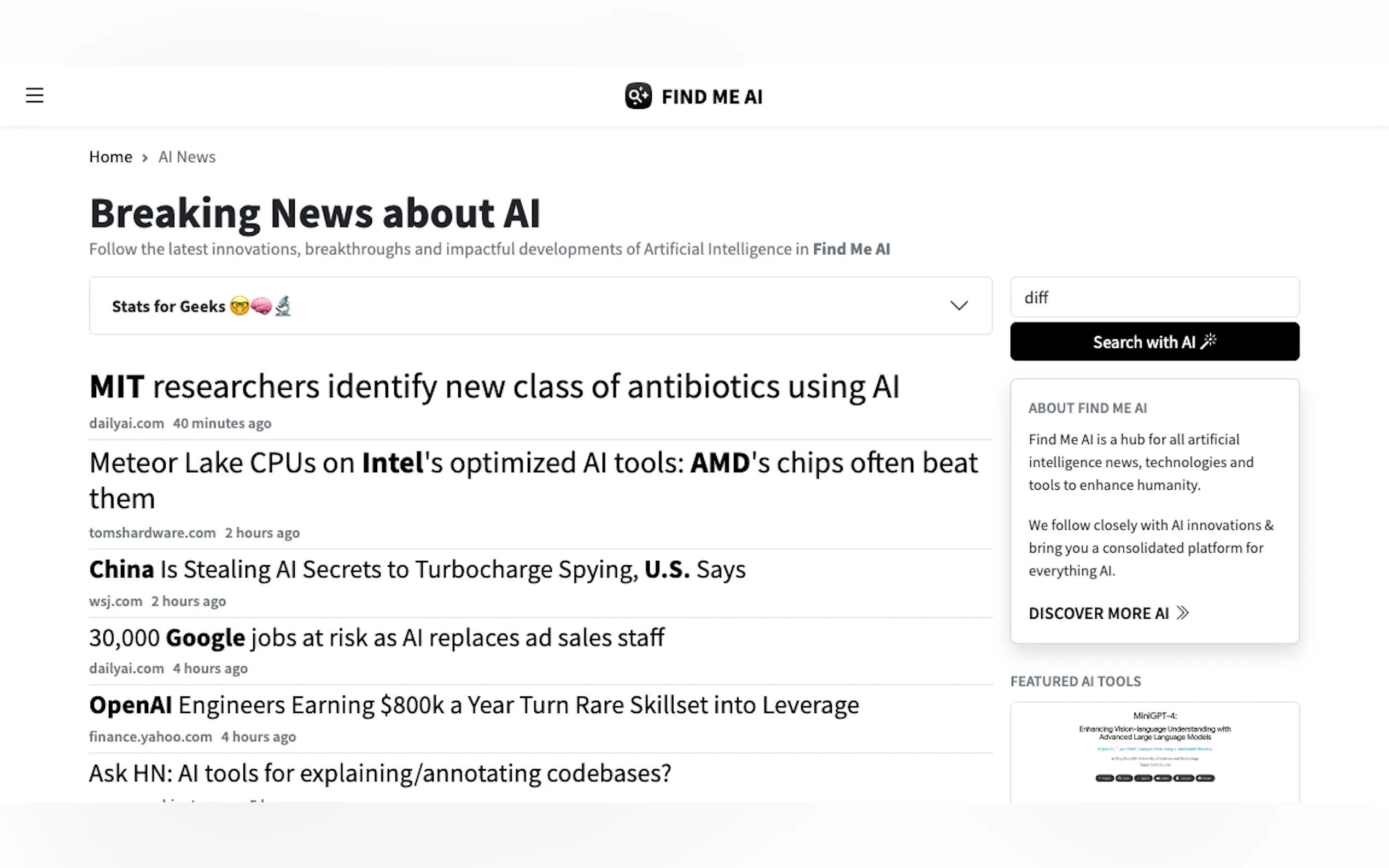 Latest AI News Aggregrator by Find Me AI