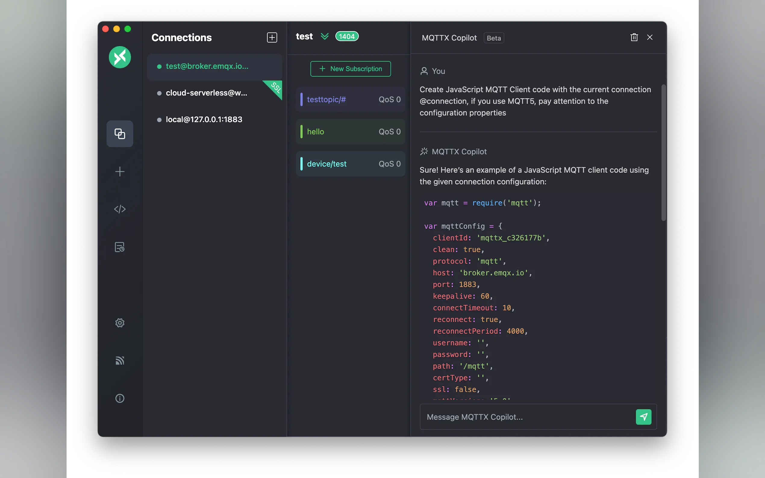 Screenshot 3 of MQTTX - the MQTT AI Copilot