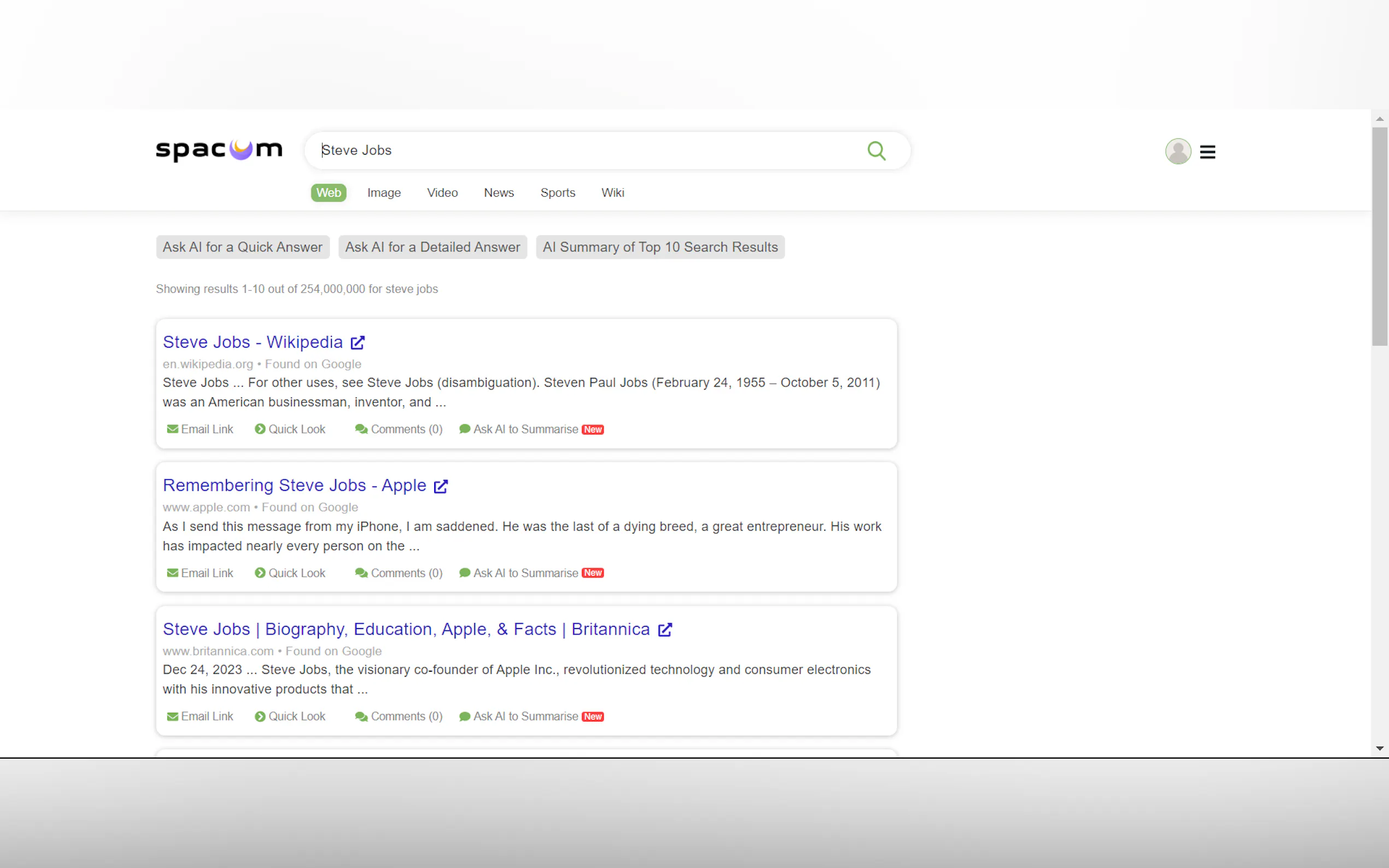 Screenshot 2 of Spacum Search Engine