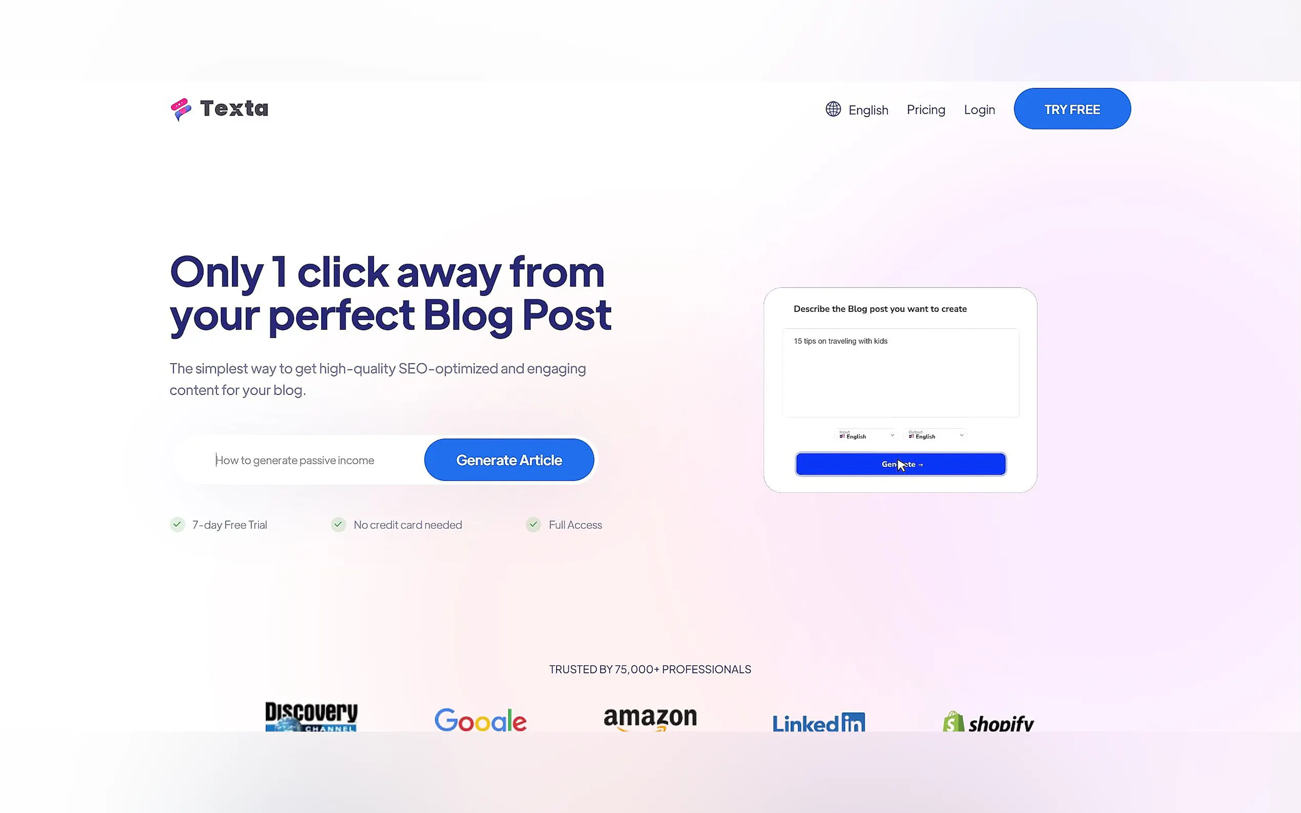 TEXT plagiarism-free articles in seconds