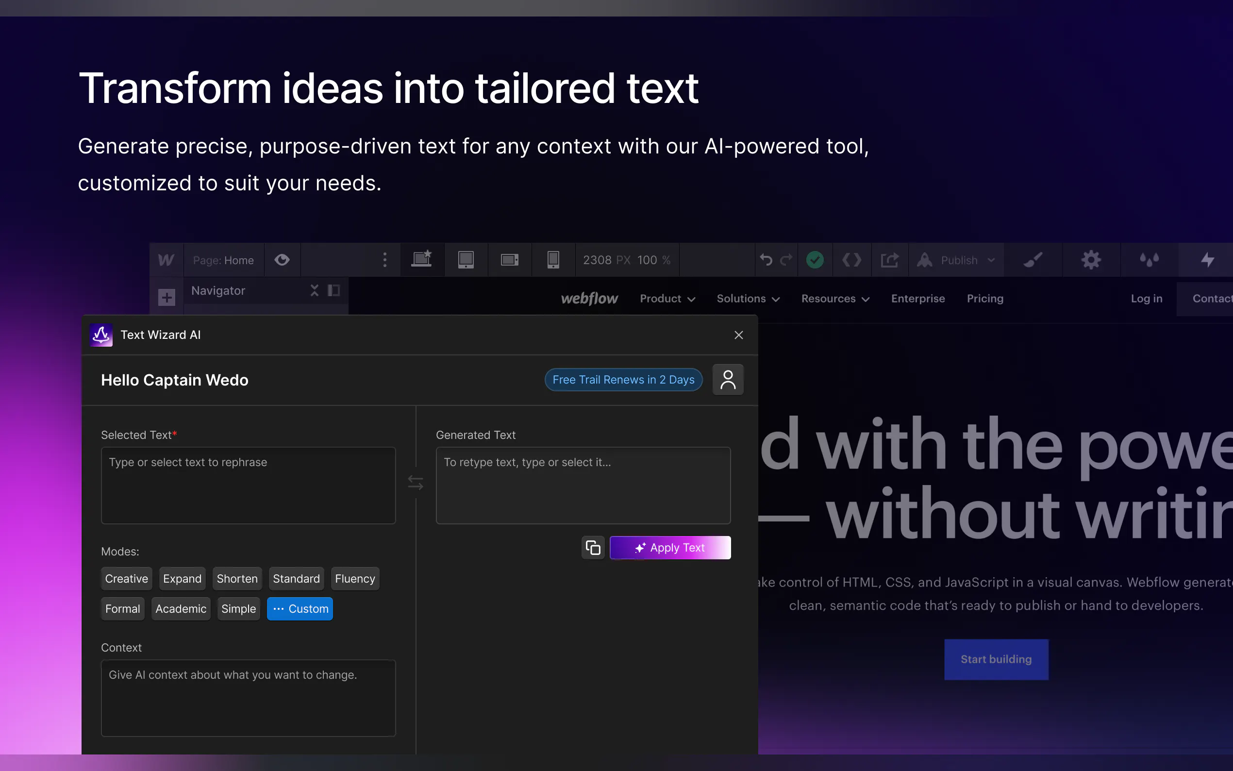 Text Wizard Ai - Webflow App