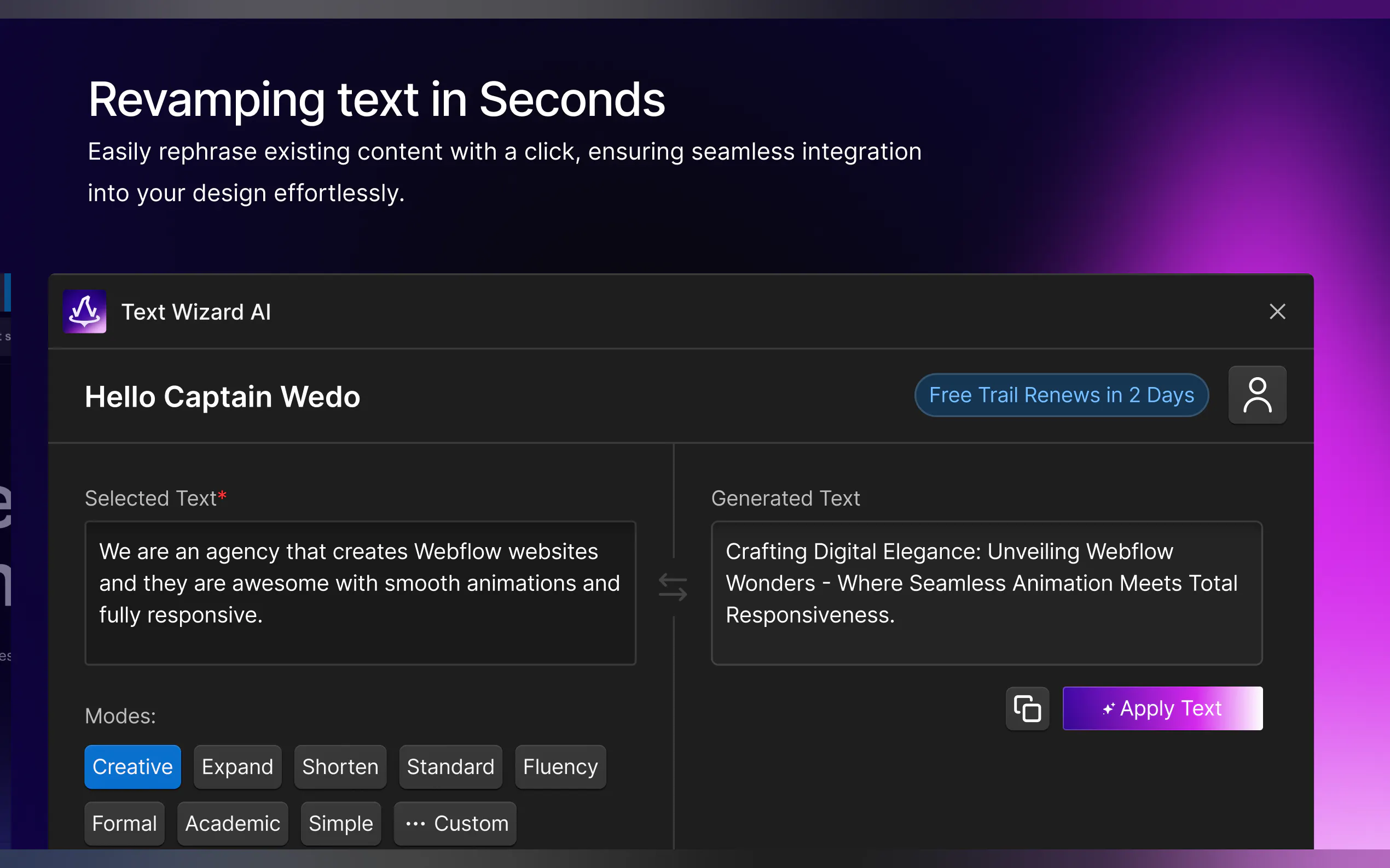 Screenshot 2 of Text Wizard Ai - Webflow App