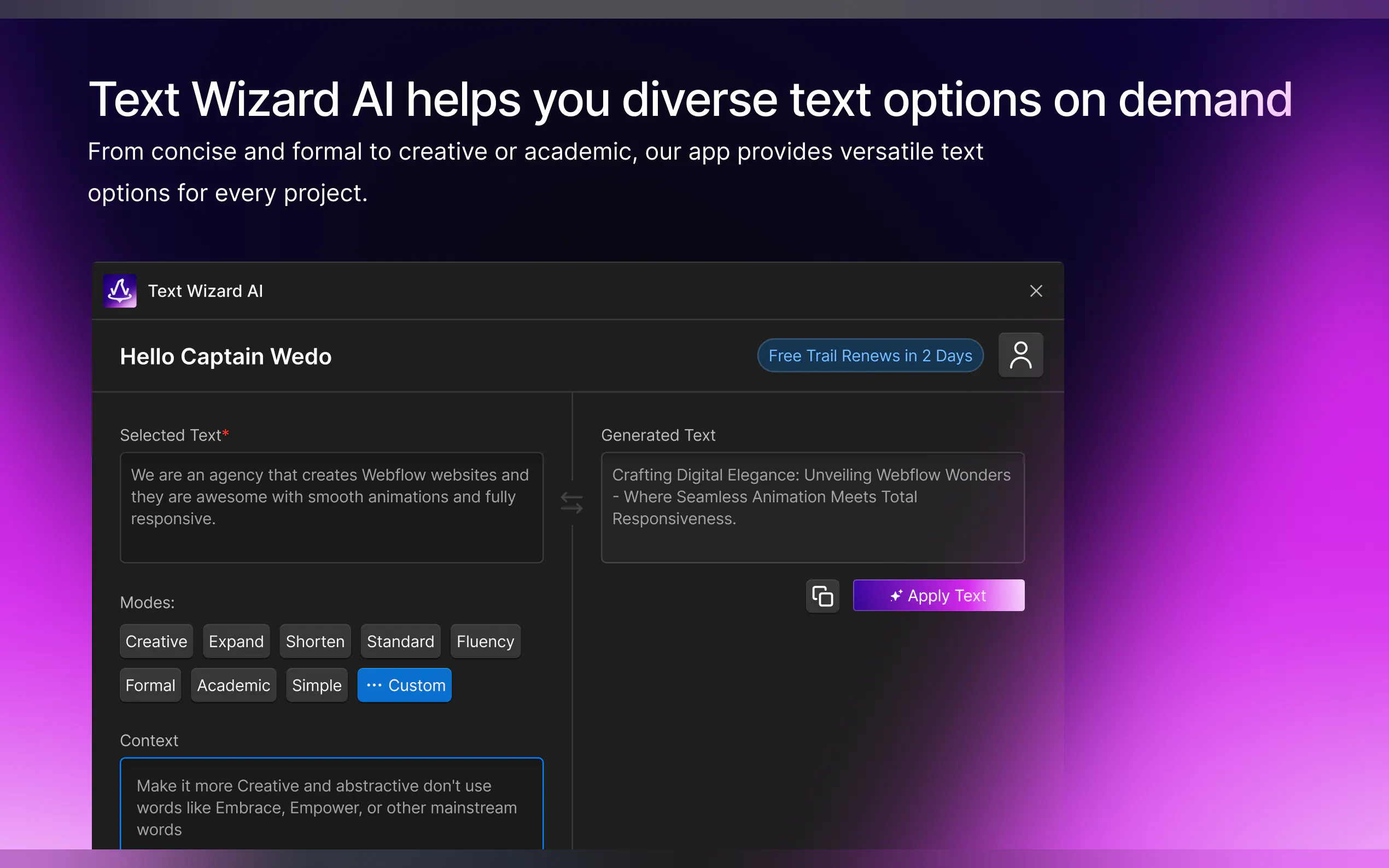 Screenshot 3 of Text Wizard Ai - Webflow App