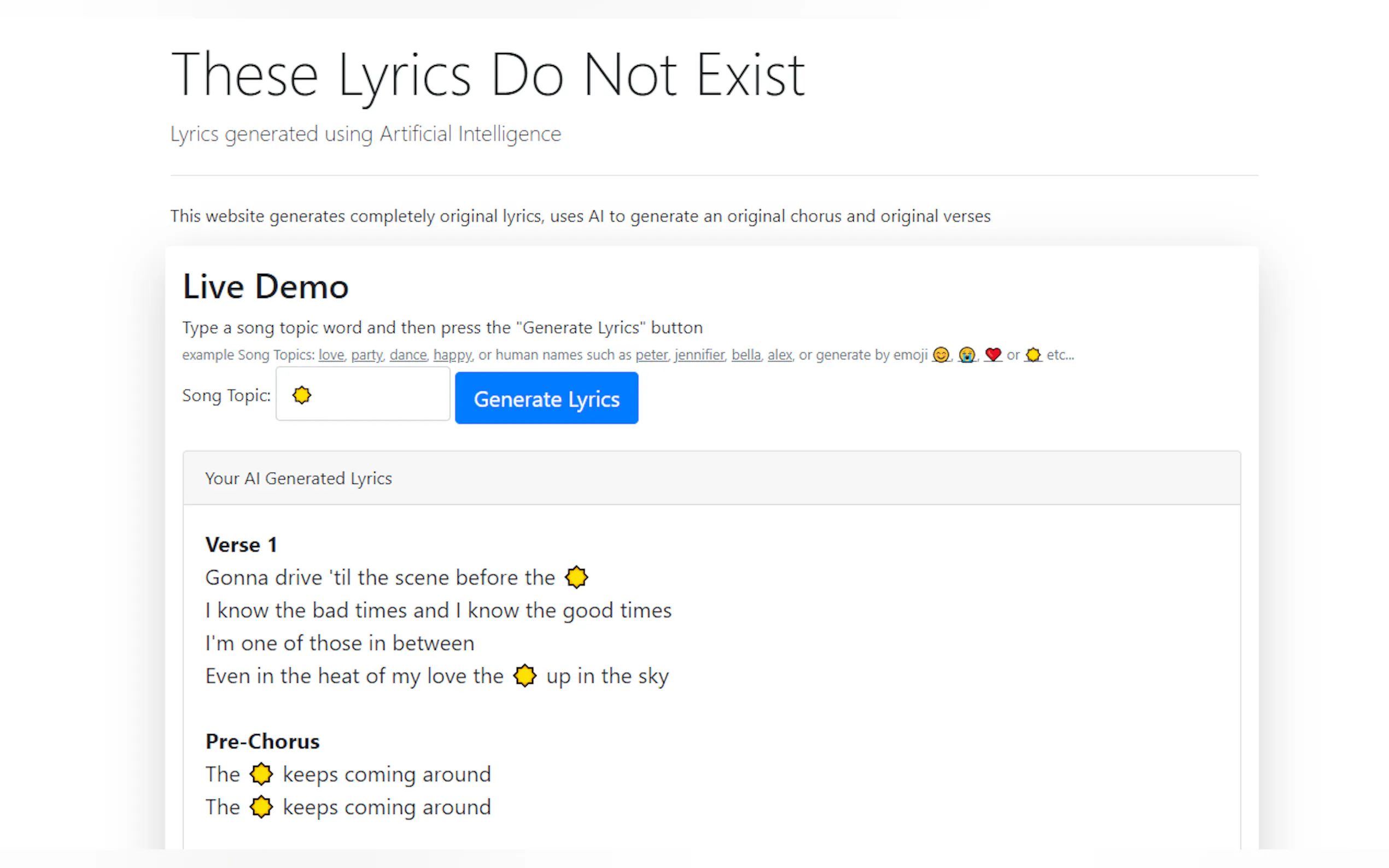 Screenshot 2 of These Lyrics Do Not Exist