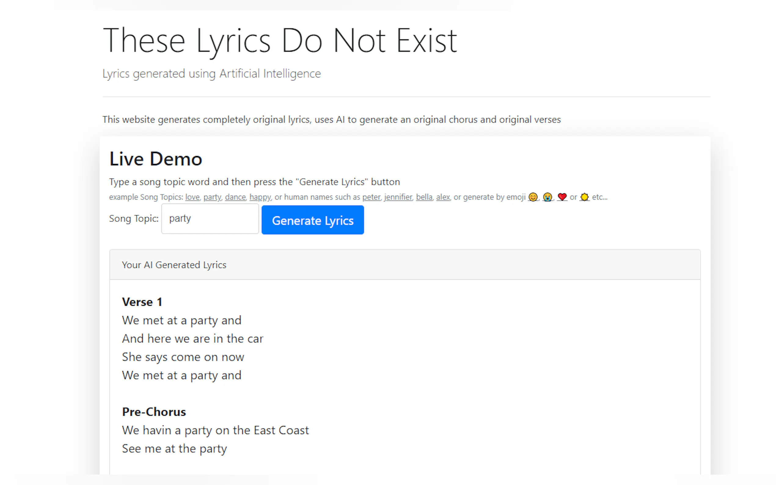 Screenshot 3 of These Lyrics Do Not Exist