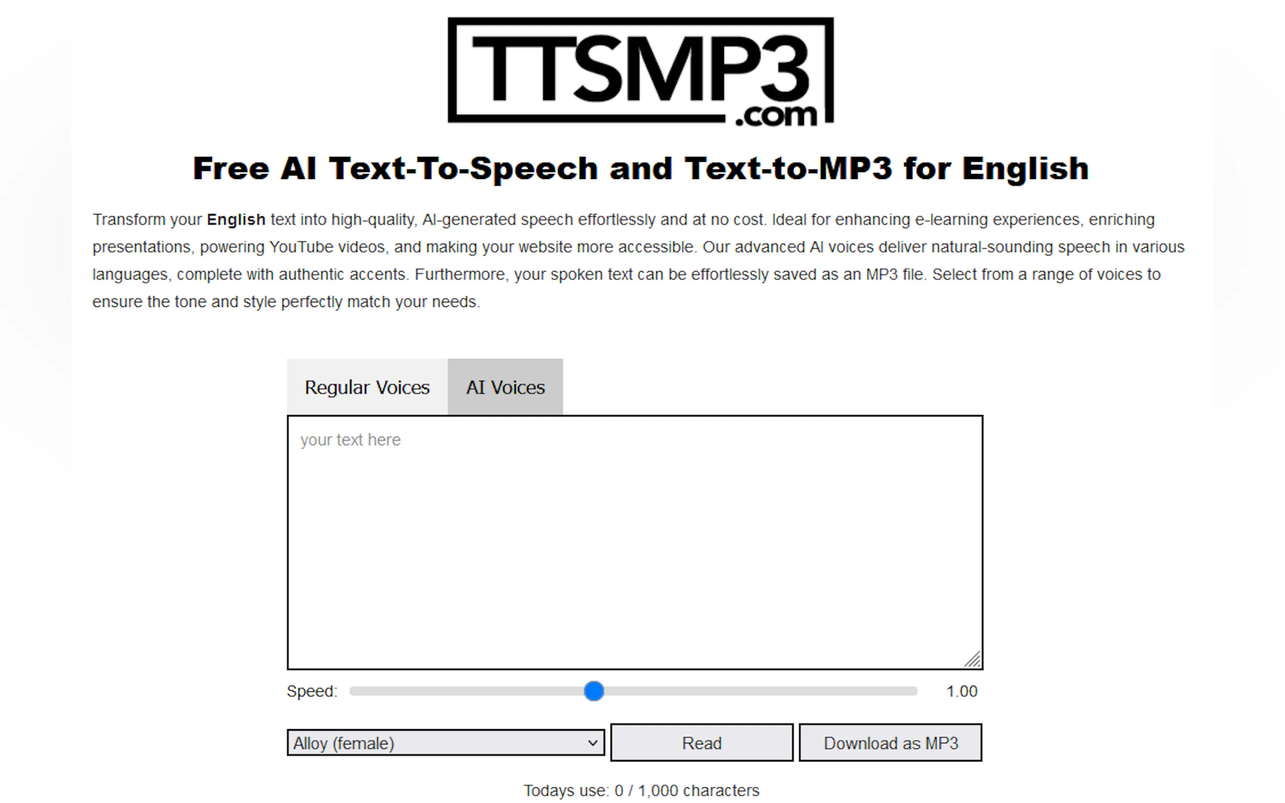 Screenshot 2 of ttsMP3.com
