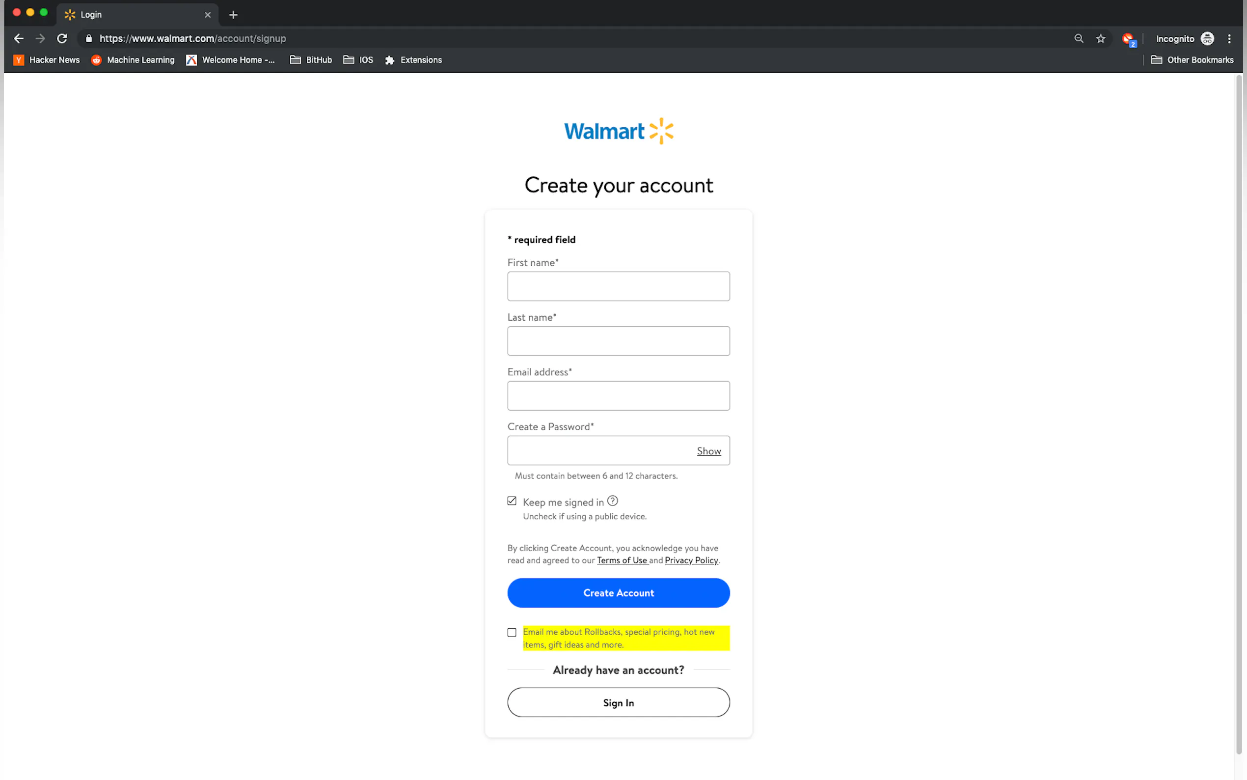 Uncheck email subscription