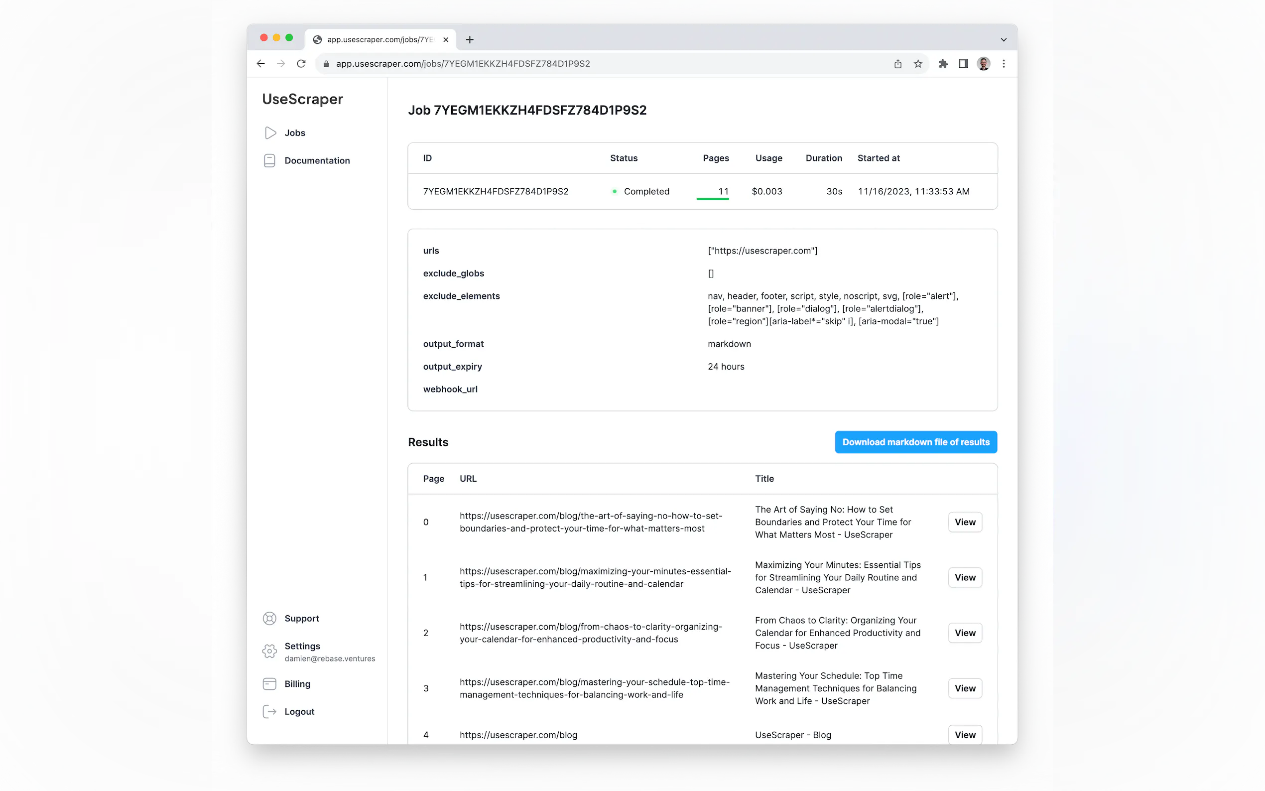 Screenshot 4 of UseScraper Crawler