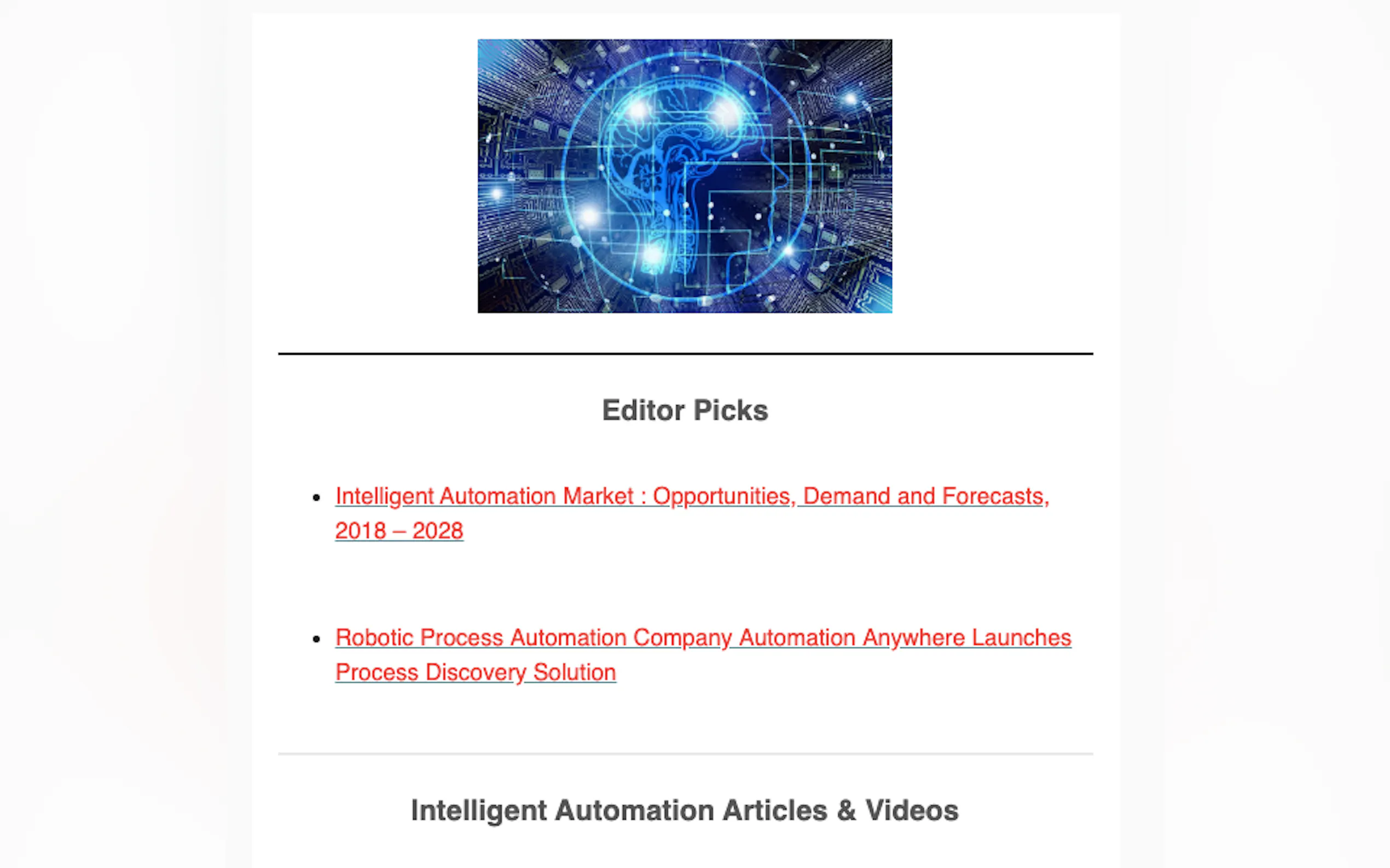 Screenshot 2 of Weekly Intelligent Automation Newsletter
