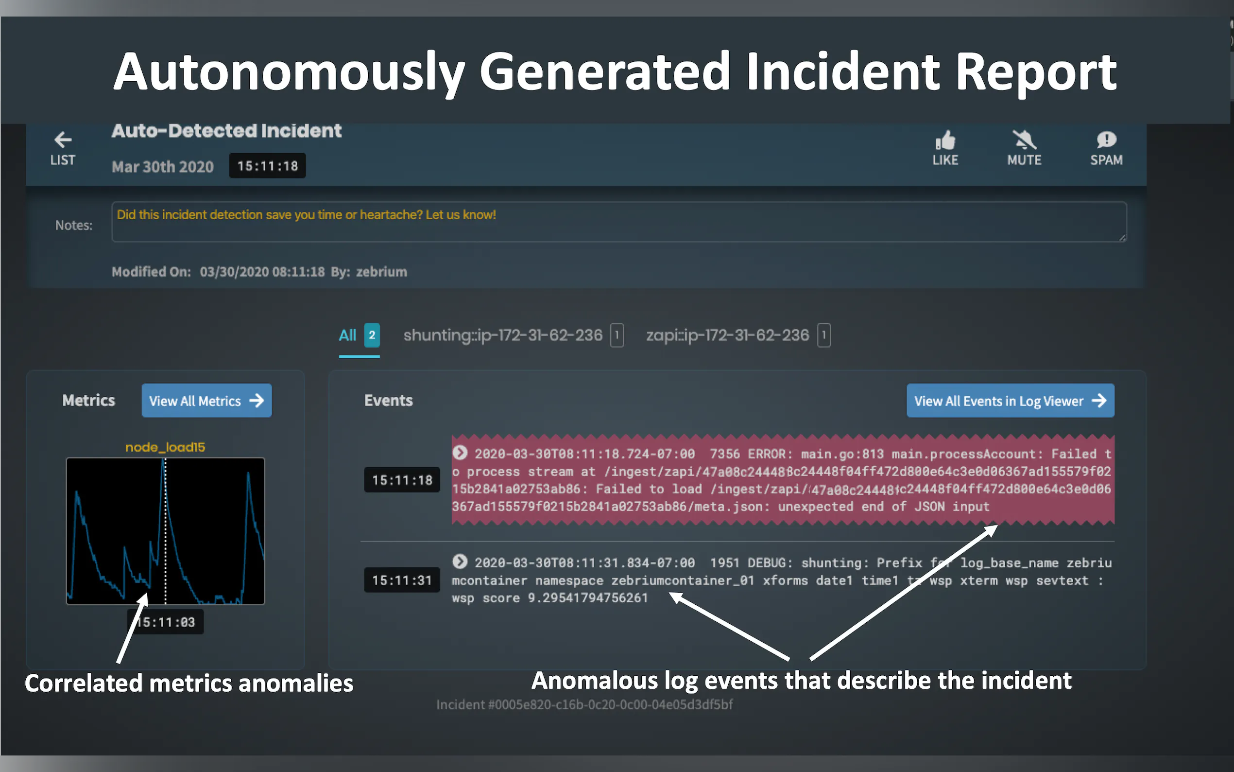 Screenshot 3 of Zebrium Autonomous Monitoring